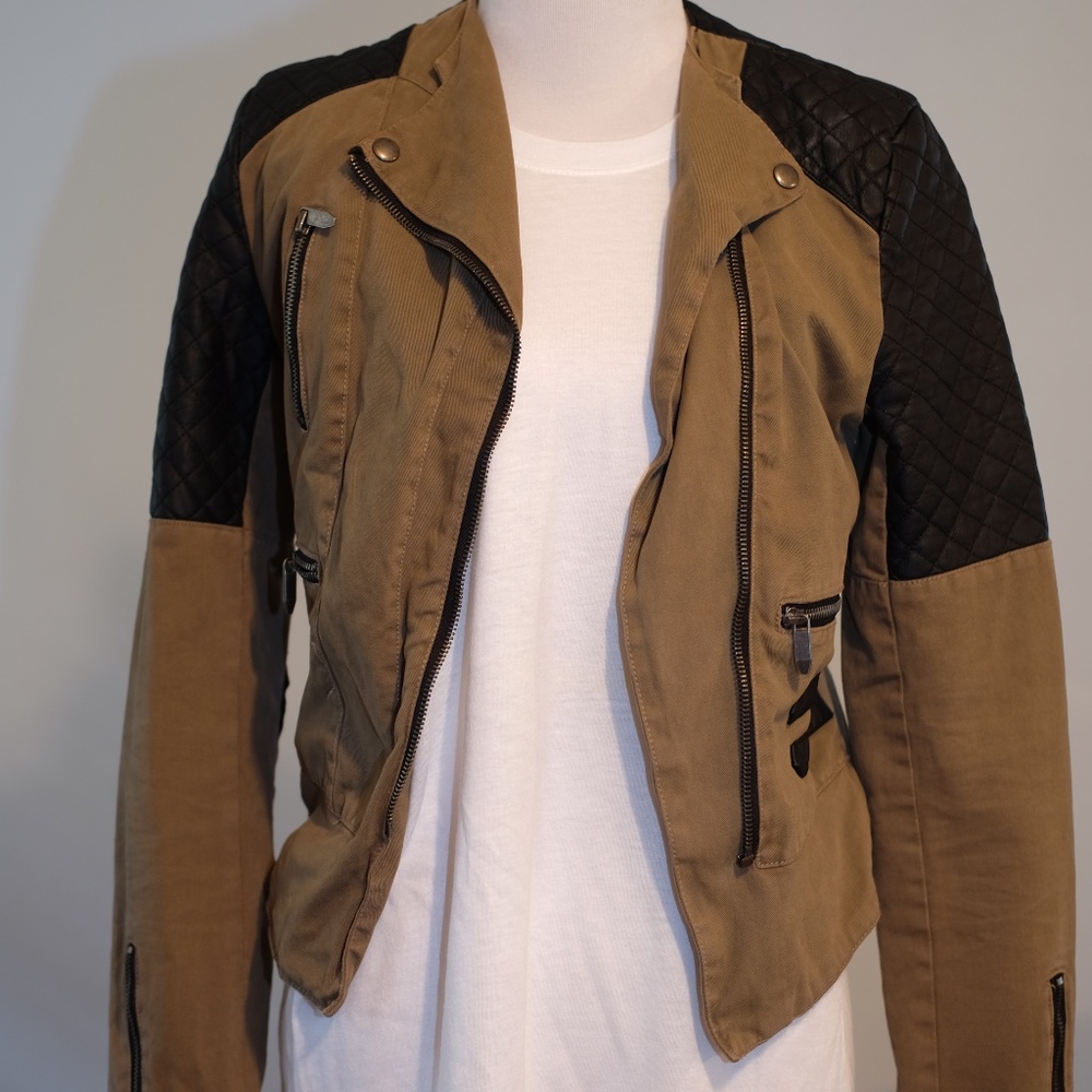 Brown Jacket with Leather Shoulder